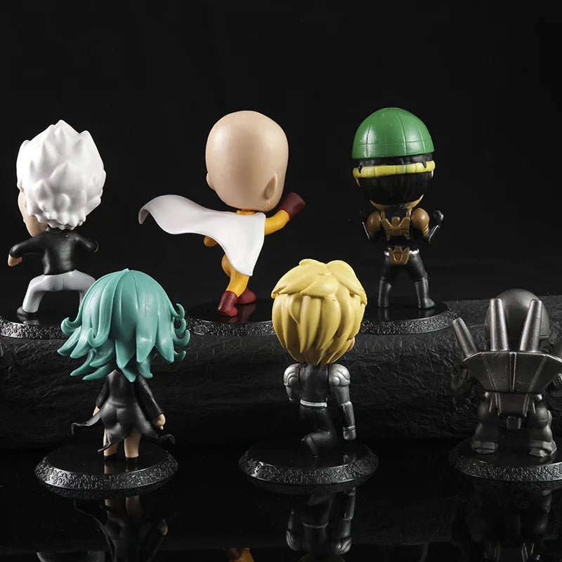 6Pcs One Punch Man Chibi Anime Figures, Saitama Genos Garou Bang Tatsumaki Mumen Rider Metal Knight, OPM Collection Set