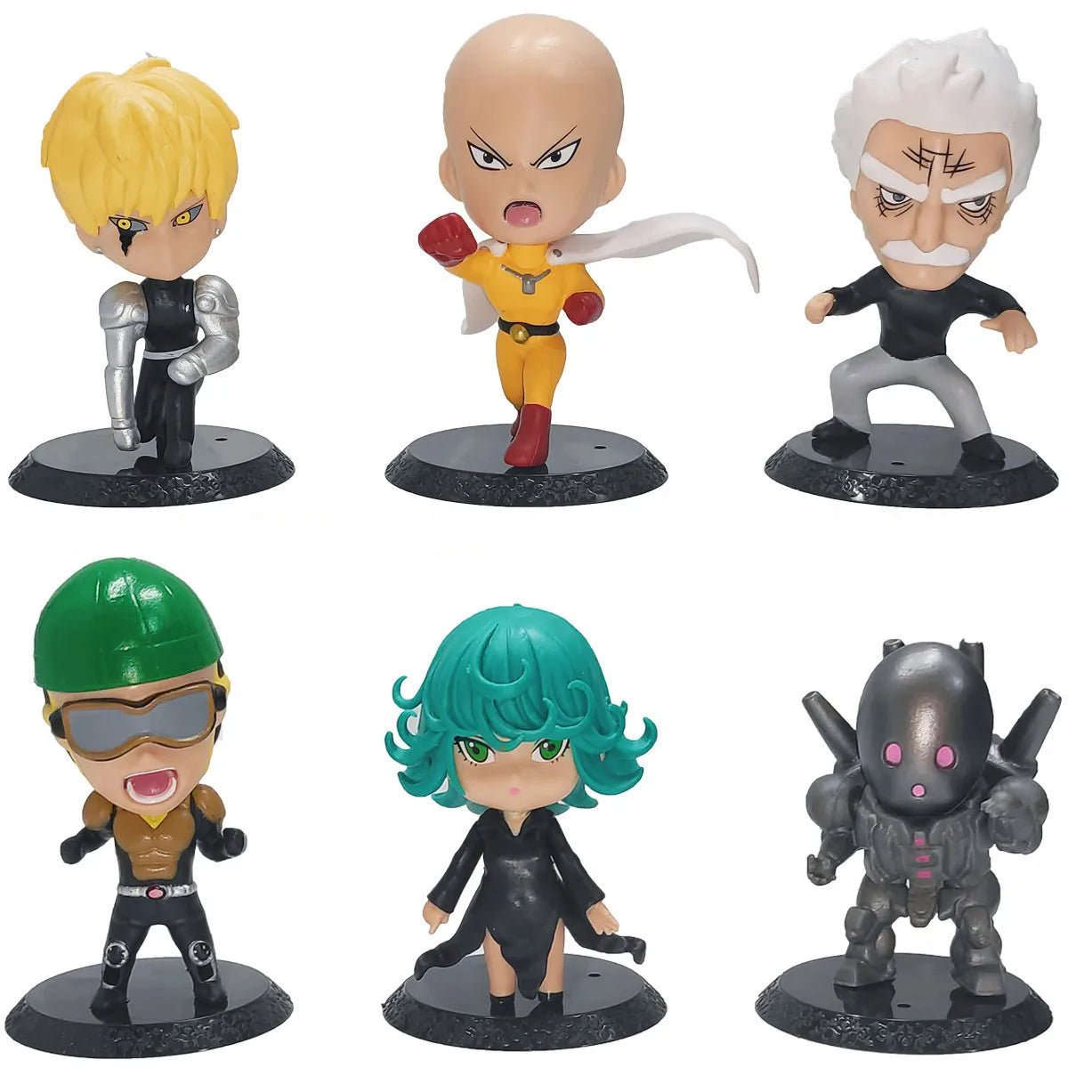 6Pcs One Punch Man Chibi Anime Figures, Saitama Genos Garou Bang Tatsumaki Mumen Rider Metal Knight, OPM Collection Set