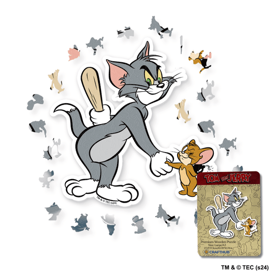Tom & Jerry Wooden Jigsaw Puzzles - A4 + Wooden Gift Box