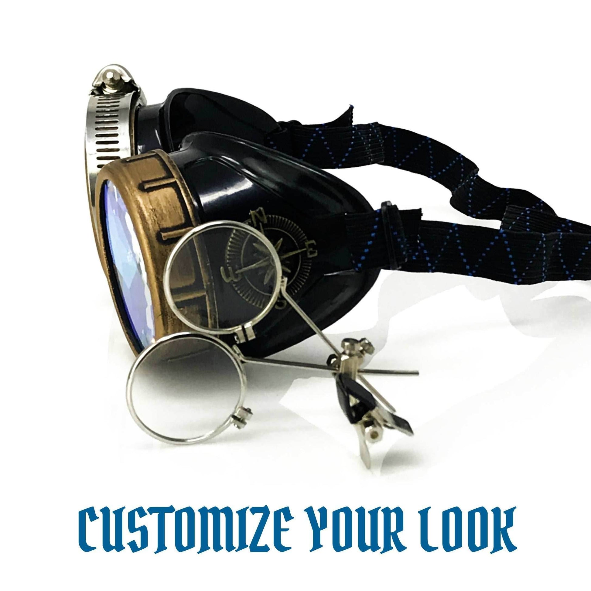 Steampunk Goggles with magnifying loupes kaleidoscope lenses - 