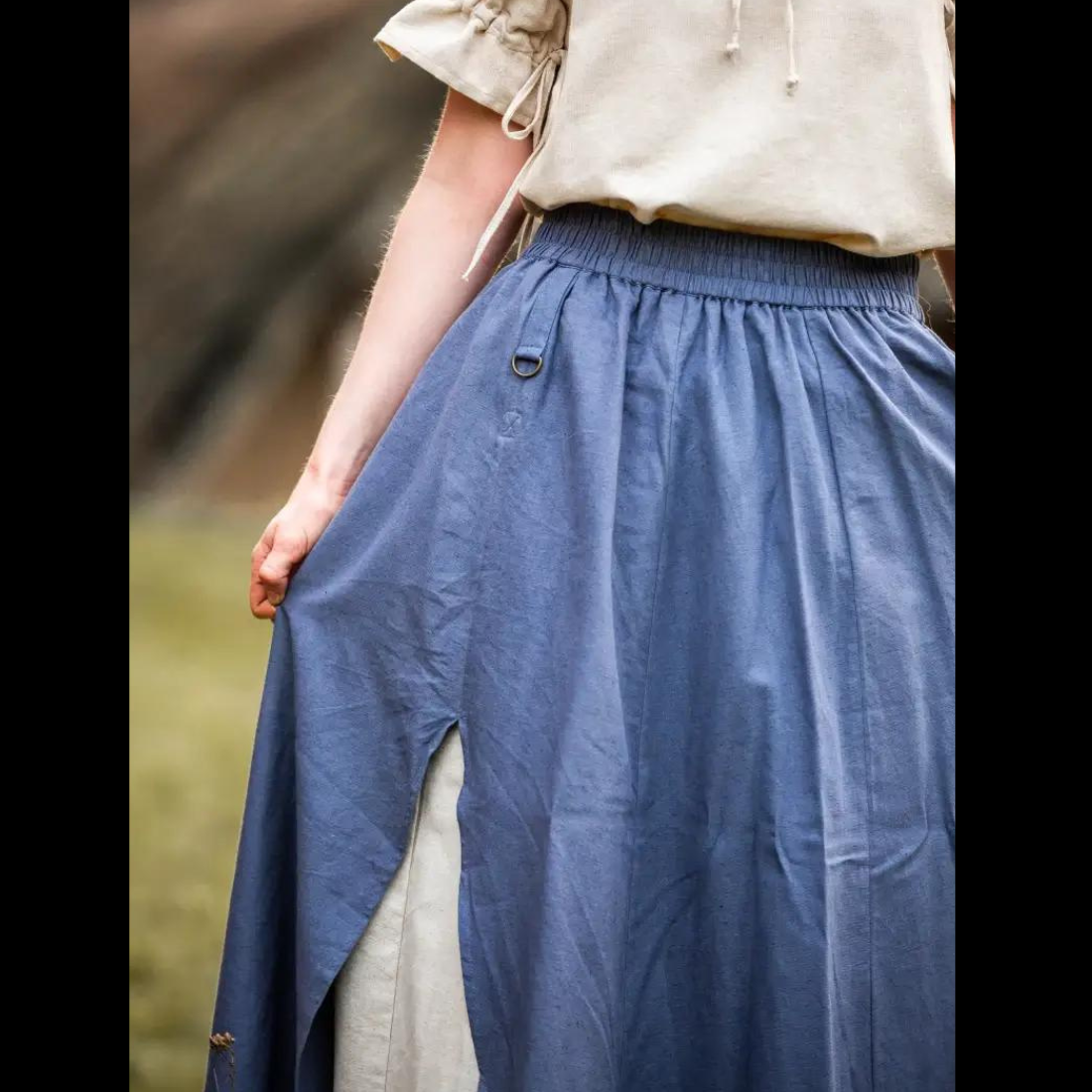 Blue & Natural Viking Skirt | Double Layer with Slit