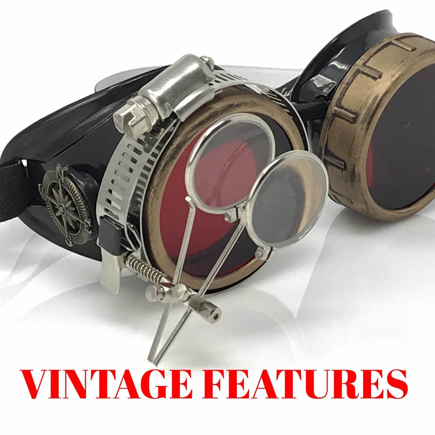 Steampunk Goggles with magnifying loupes red lenses - 