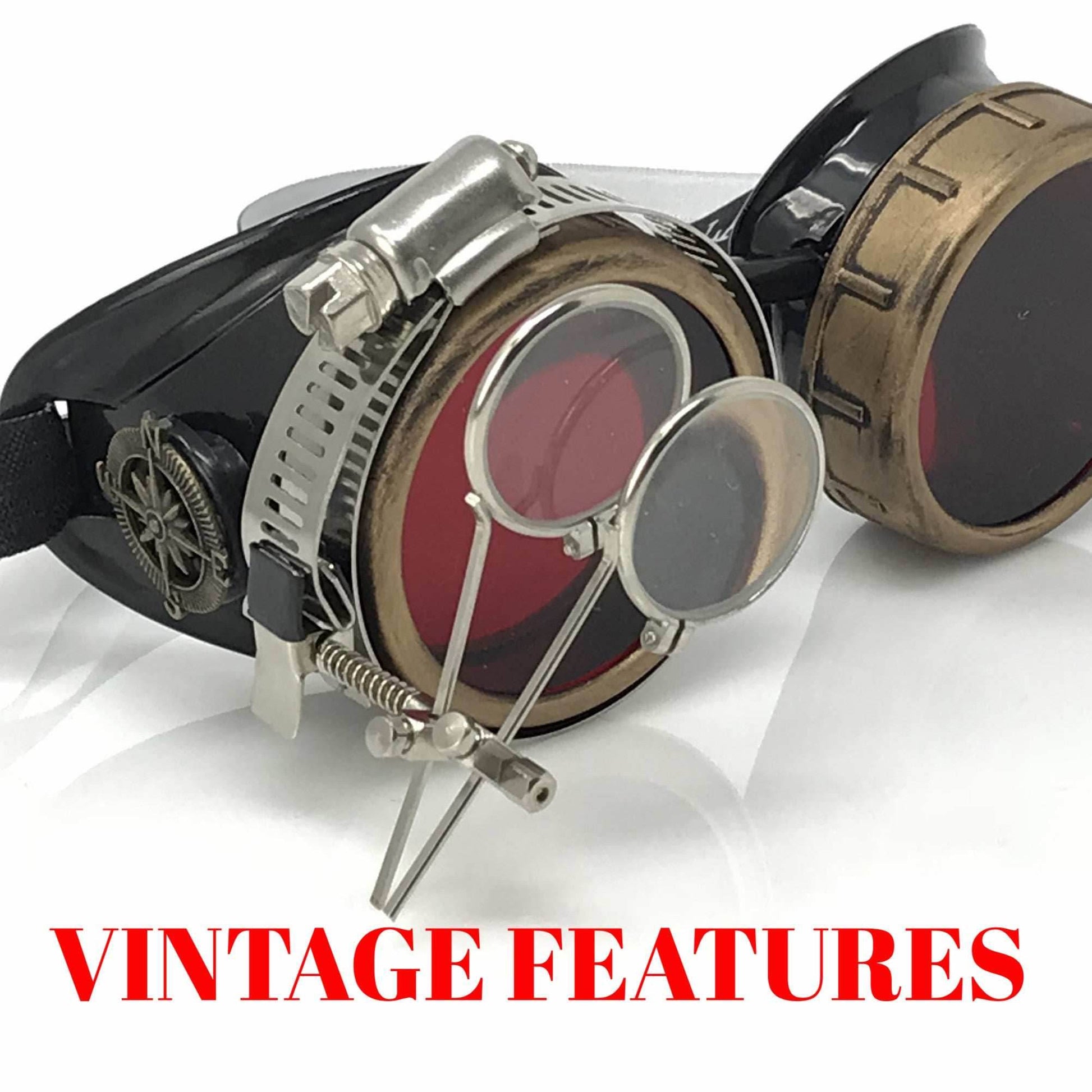 Steampunk Goggles with magnifying loupes red lenses - 