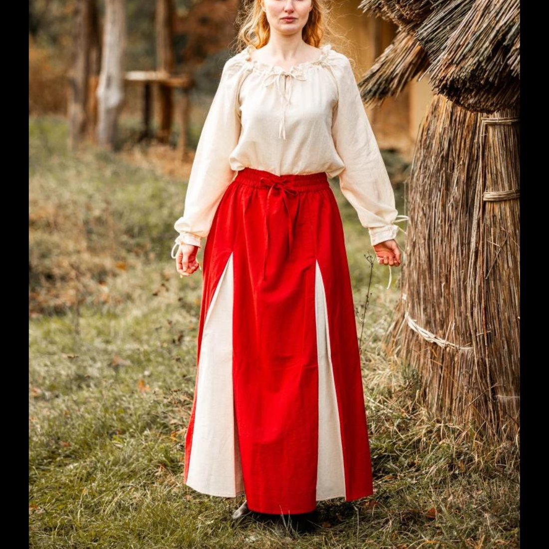 Red & Natural Viking Skirt | Lace-Up Front