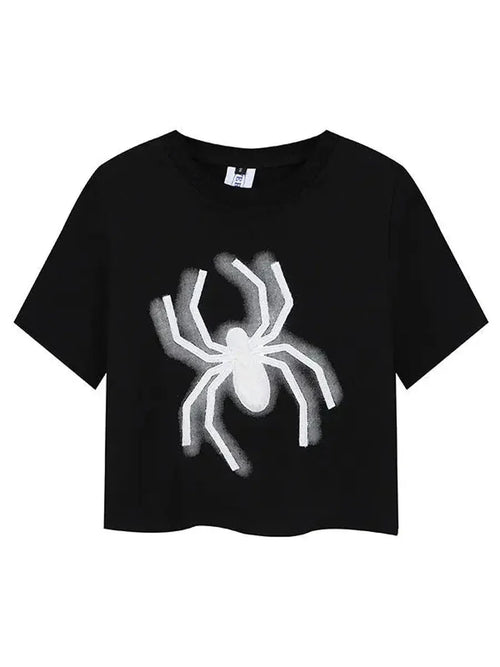 'Mini Spider' Punk Graphic  Spider Crop Top