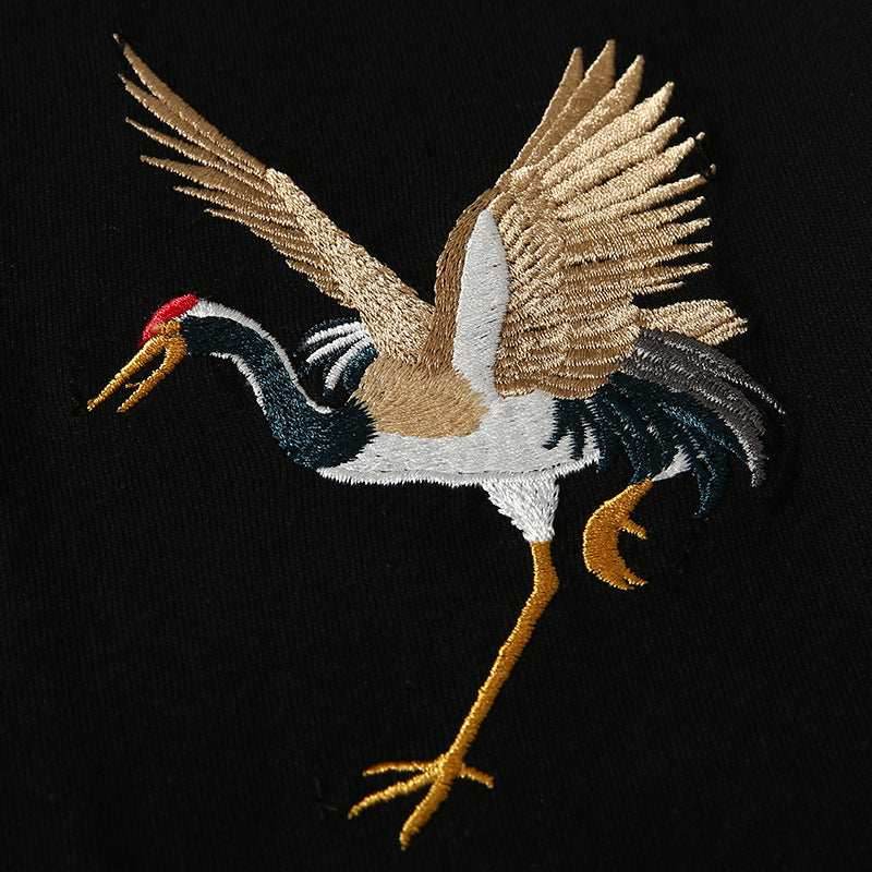 KH858 Flying Crane Embroidery Tee - black / S