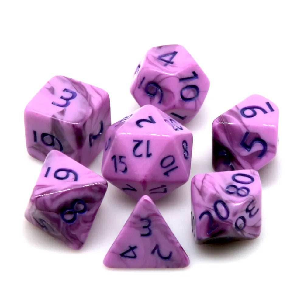 Warlock's Pain 7-Dice Set Purple & Light Purple w/Purple Numbers Dnd Dice Set - 