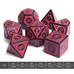 Red Magic Flame 7-Dice Set DND RPG Dice Black w/Color Fill - 