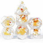 Yellow Duck Red Hat 7-Dice Set w/White Numbers Dnd Dice Set - 