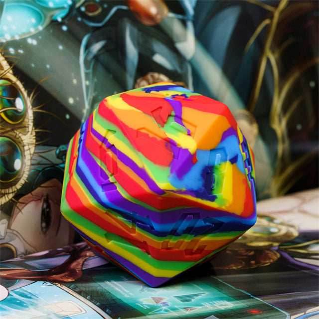Large Rainbow Silicone d20 Dice 55mm | RPG Dice Novelty Piece - 