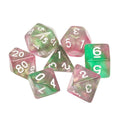 Rebirth 7-Dice Set Green/Pink w/White Numbers Dnd Dice Set (Blacklight reactive) - 