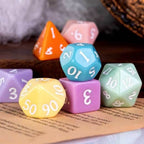 Multi-Color Macaron 7-Dice Set w/White Numbers Pastel Dnd Dice Set - 