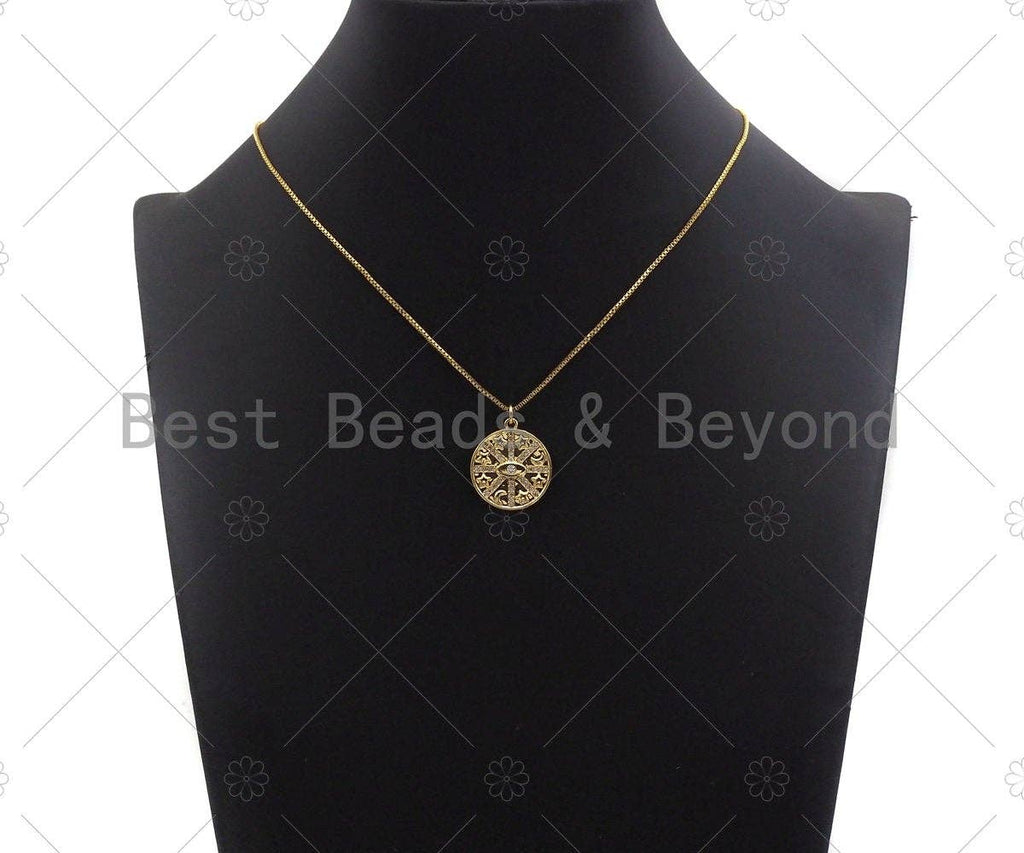 Clear CZ Micro Pave Evil Eye Star On Round Coin Shaped Pendant/Charm, Star Cubic Zirconia Pendant Charm, 20mm,sku#Y334
