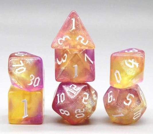 Always Go Pink-Purple/Yellow 7-Dice Set RPG DND - 