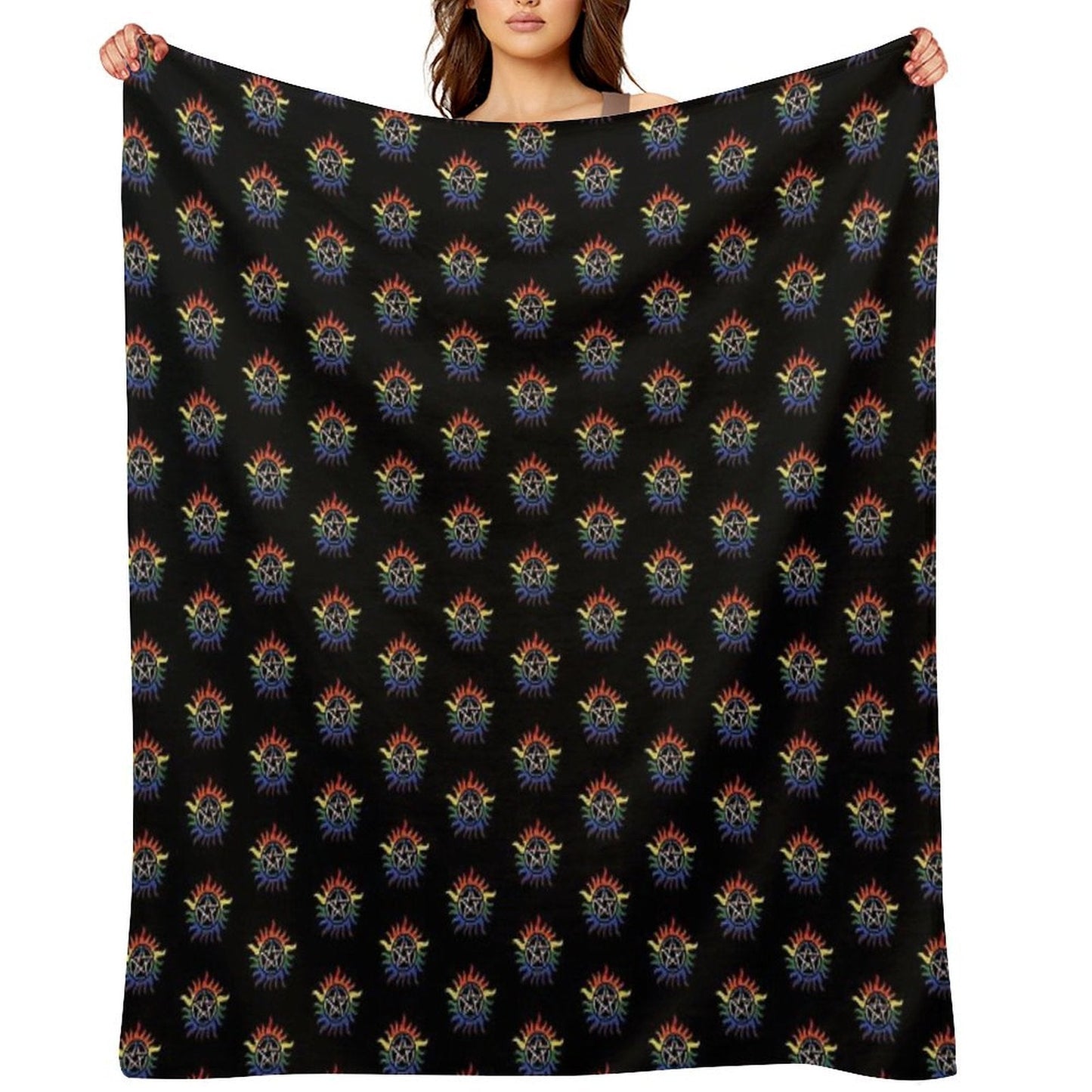 Supernatural Rainbow Pentacle Throw Blanket