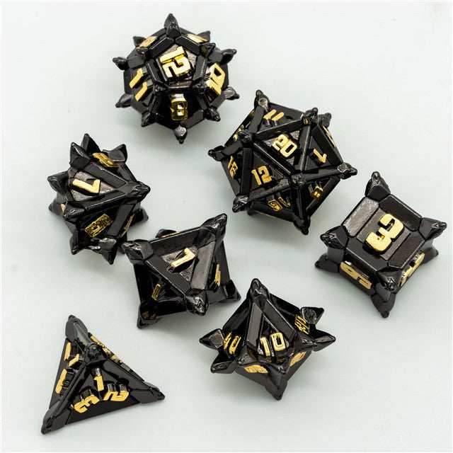 Black w/Gold Pinwheel Strengthened Metal 7-Dice Set | Metal DND Dice - 