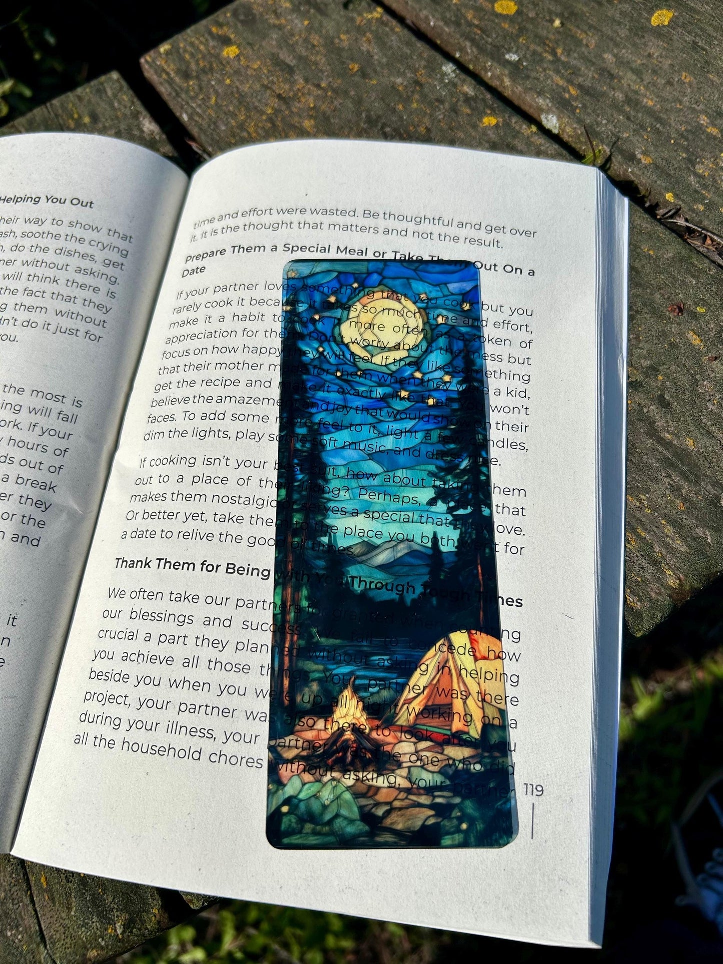 Stained Glass Camping Bookmark - Colorful Nature Design, Perfect for Outdoor Lovers, Book Lovers, and Adventurers, Unique Gift for Campers!