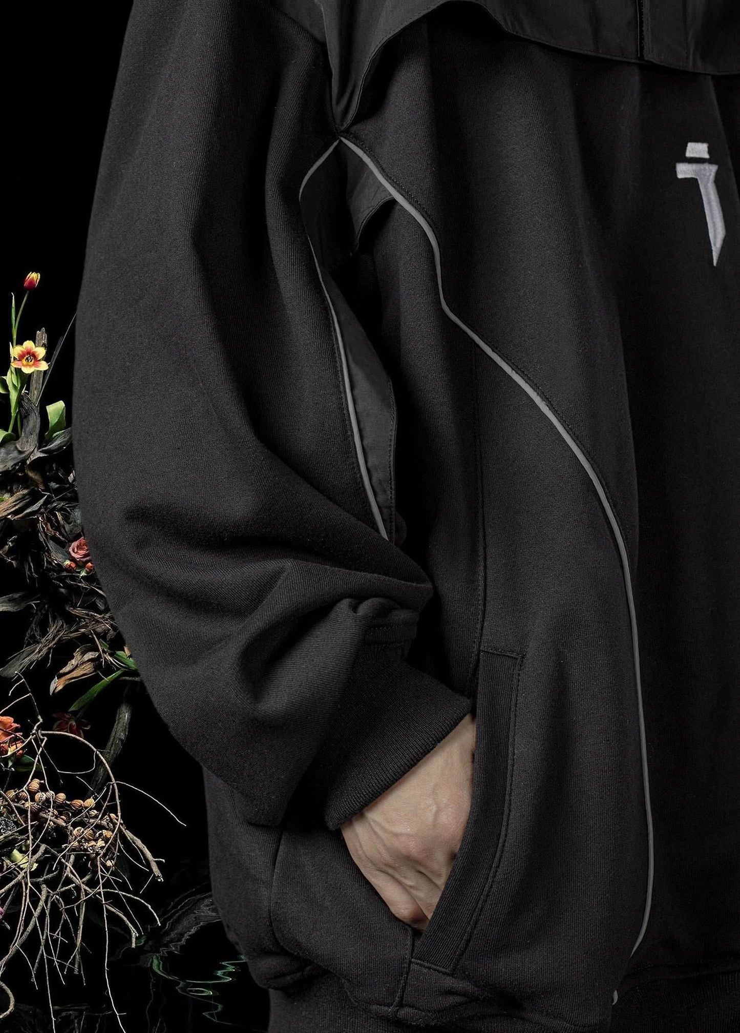 HiH29 Shadow Mixed Hoodie - Black / M
