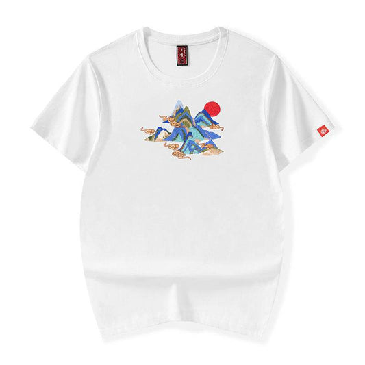 KH740 Mountains Embroidery Tee - White / S