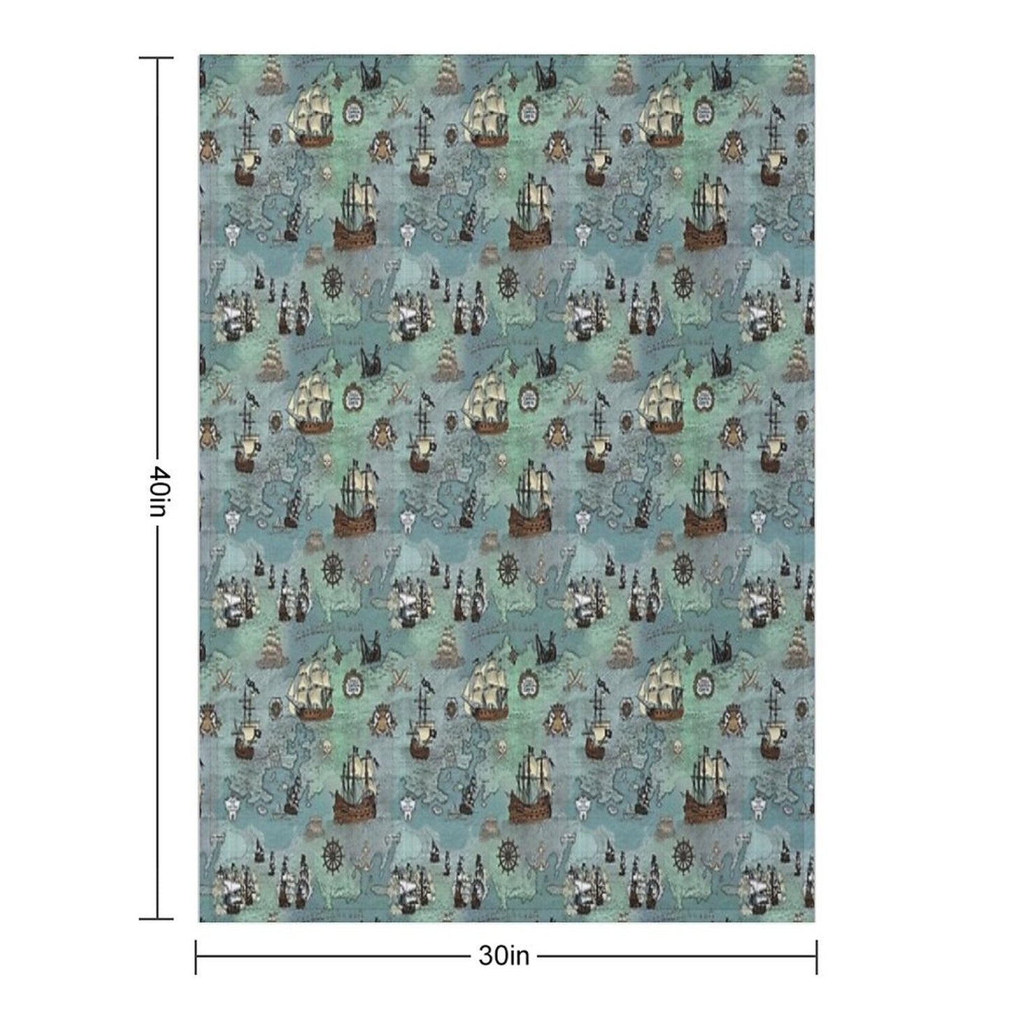 Pirate Map Nautical Sea Print Ocean Blue & Sea Glass Green Throw Blanket