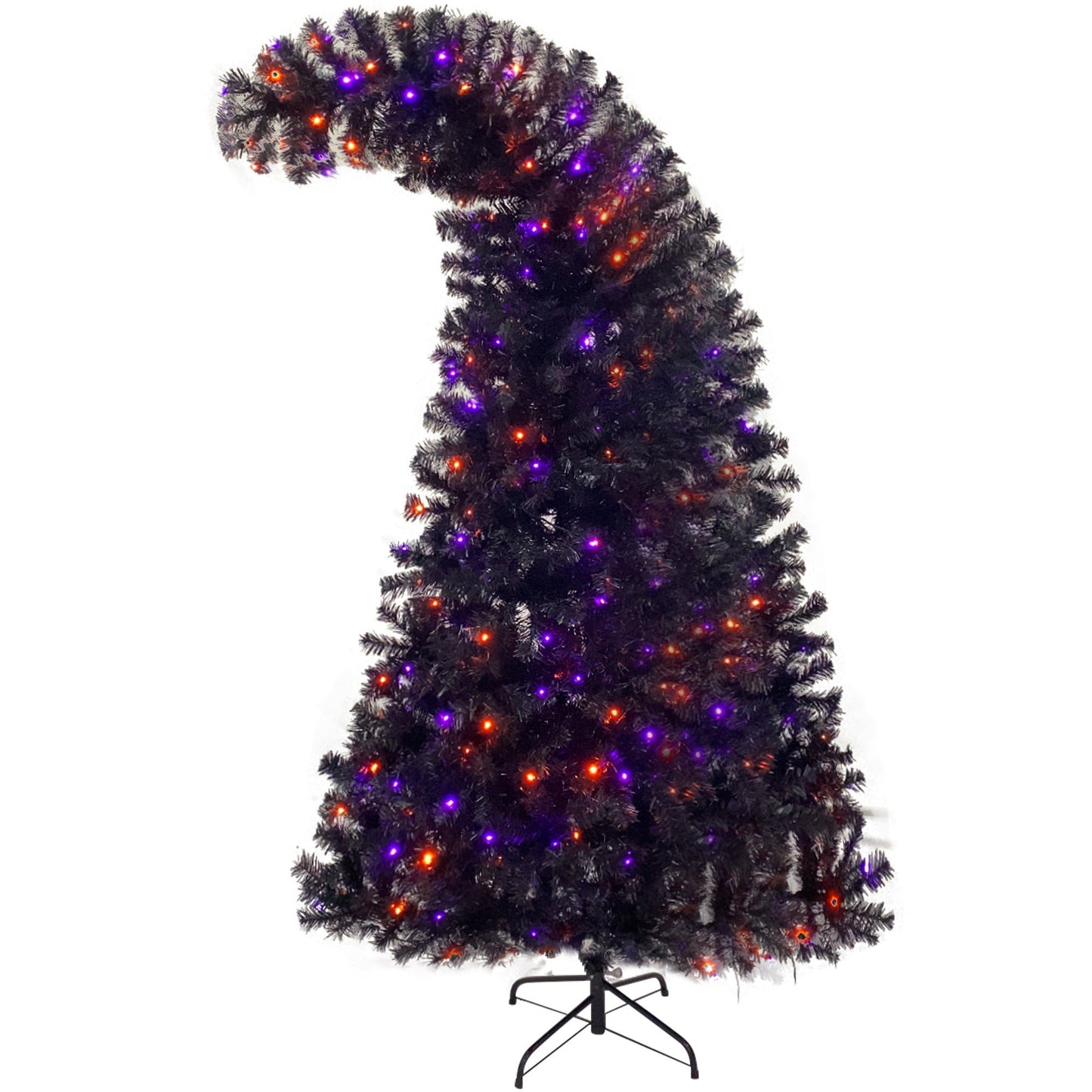 6FT Artificial Fir Bent Top Halloween Christmas Tree, Xmas Tree Bendable Grinch Style Christmas Tree Holiday Decoration w/1,080 Lush Branch Tips, 300 LED Lights X-mas Halloween Style