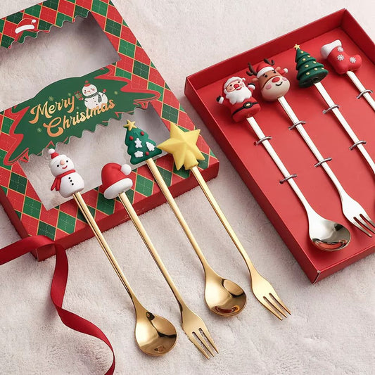 6Pcs Festive Stainless Steel Fork and Spoon Set