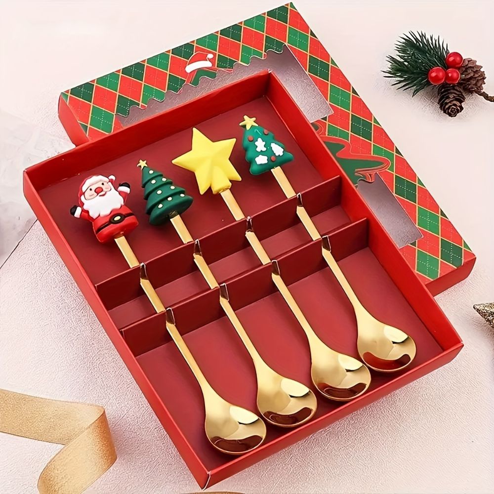 6Pcs Festive Stainless Steel Fork and Spoon Set