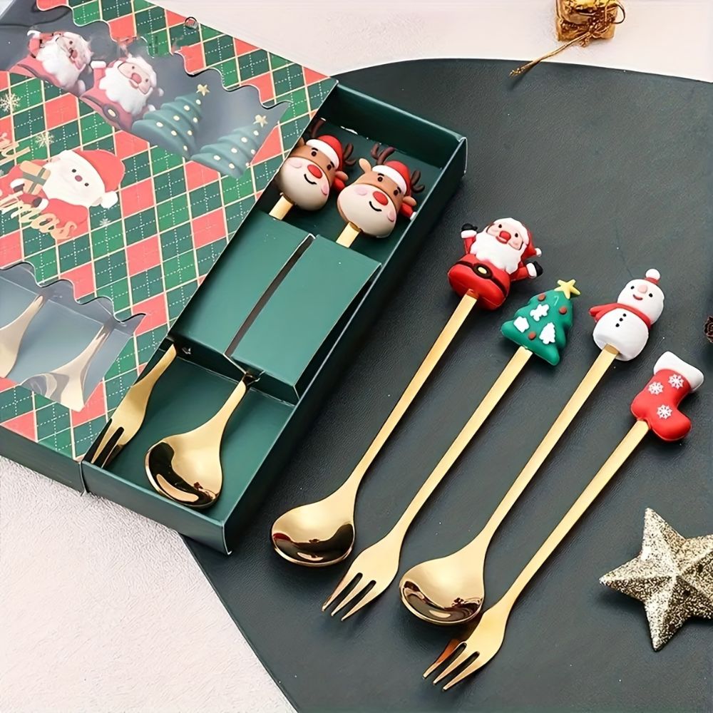 6Pcs Festive Stainless Steel Fork and Spoon Set