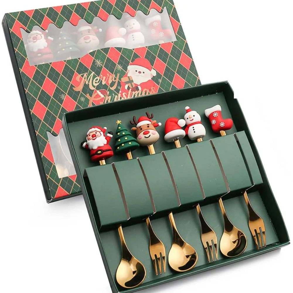 6Pcs Festive Stainless Steel Fork and Spoon Set