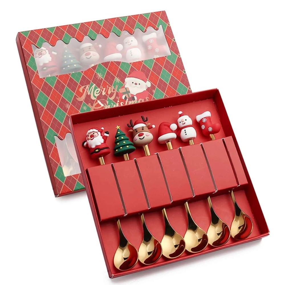 6Pcs Festive Stainless Steel Fork and Spoon Set