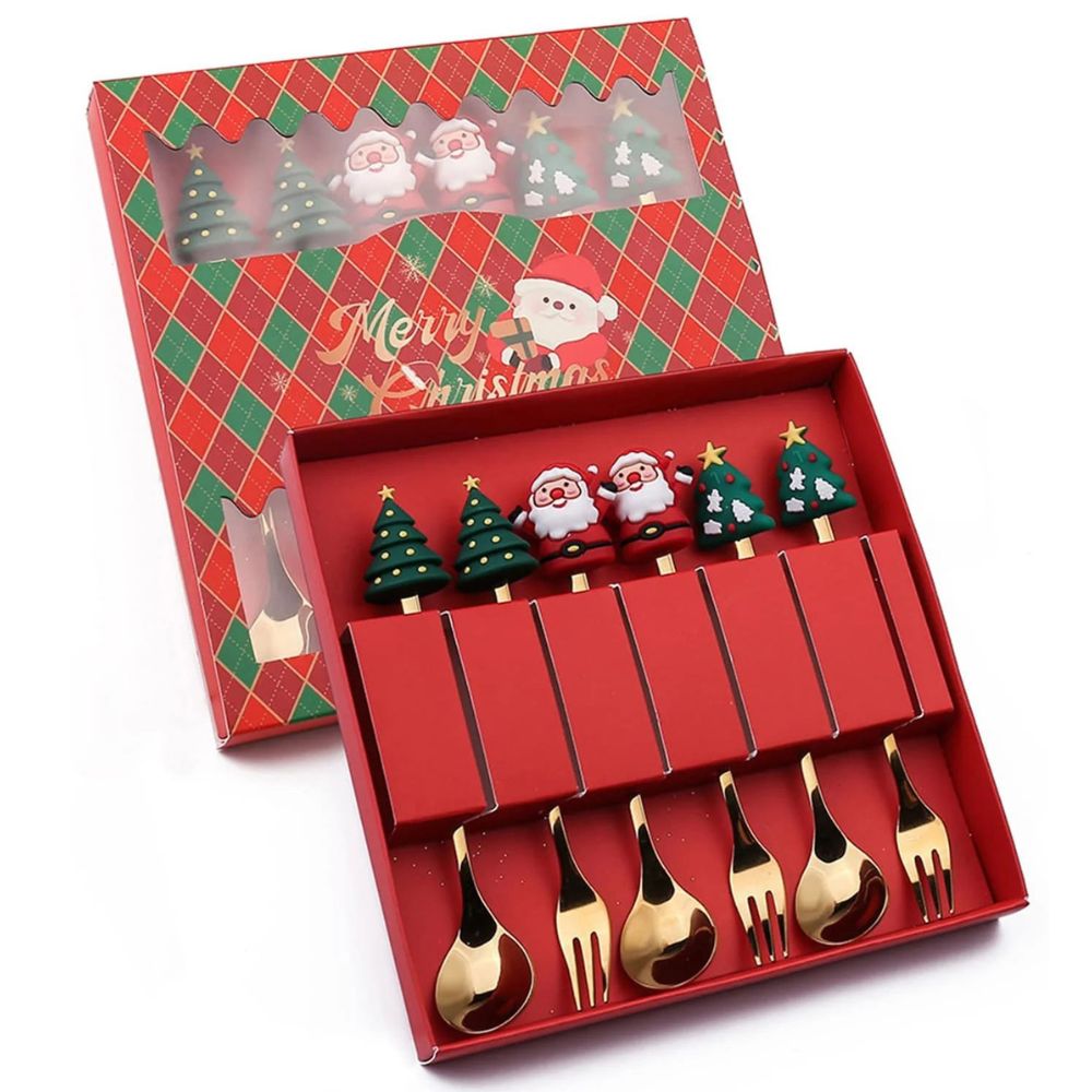 6Pcs Festive Stainless Steel Fork and Spoon Set