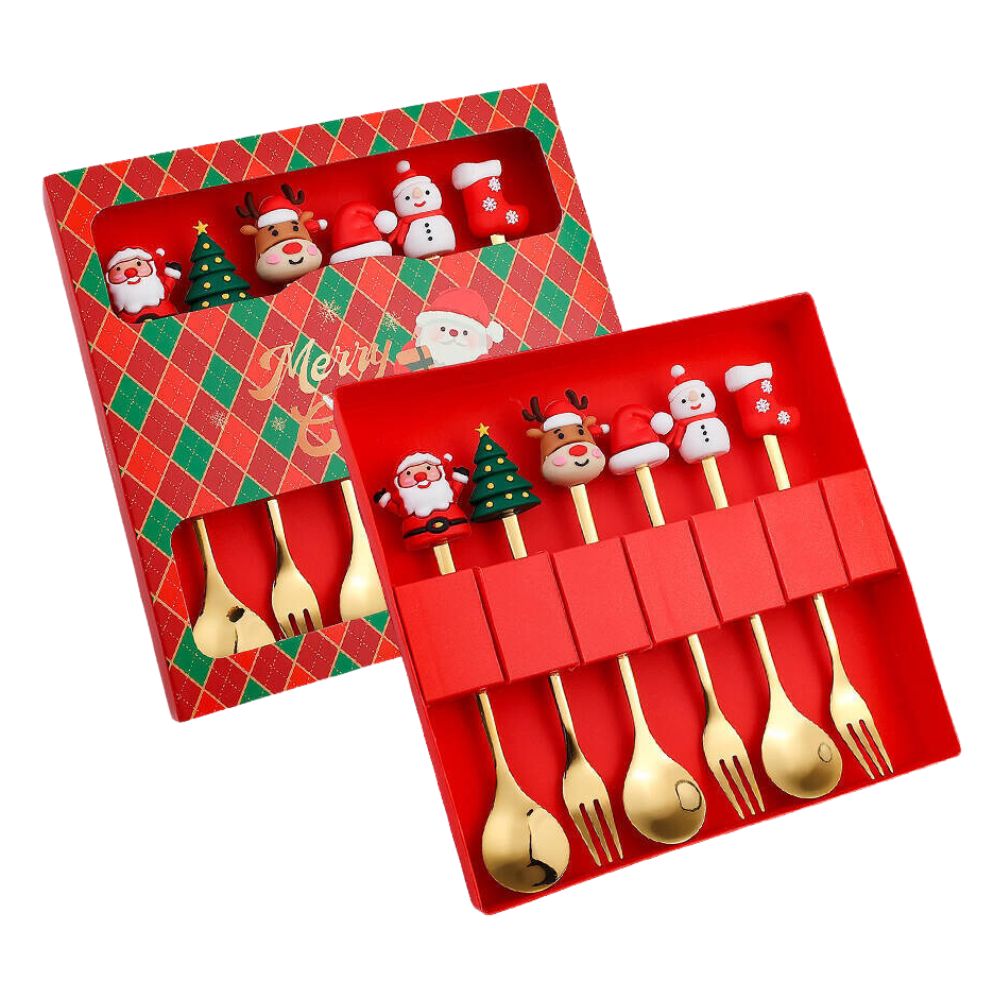 6Pcs Festive Stainless Steel Fork and Spoon Set