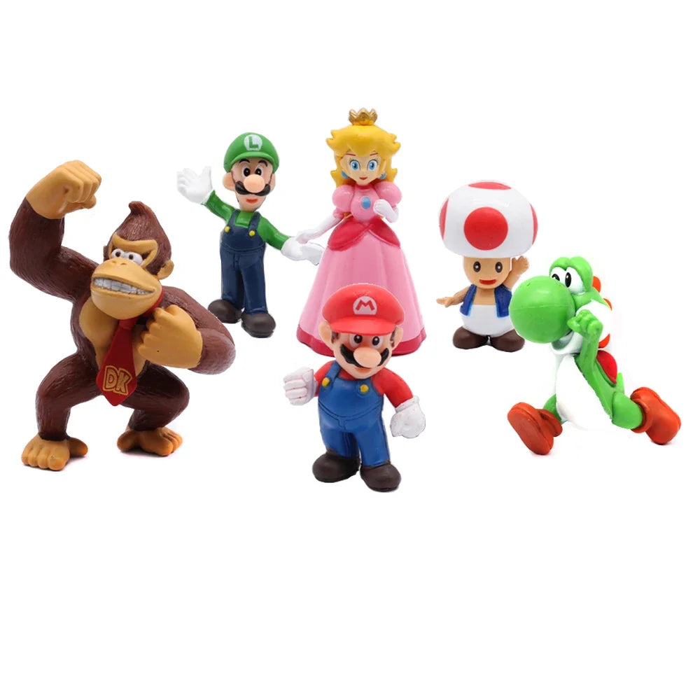 6pcs/set Super Mario Bros PVC Action Figure Toys Dolls Model Set Luigi Yoshi Donkey Kong Mushroom