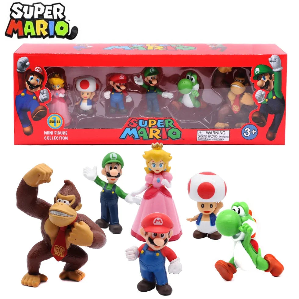 6pcs/set Super Mario Bros PVC Action Figure Toys Dolls Model Set Luigi Yoshi Donkey Kong Mushroom