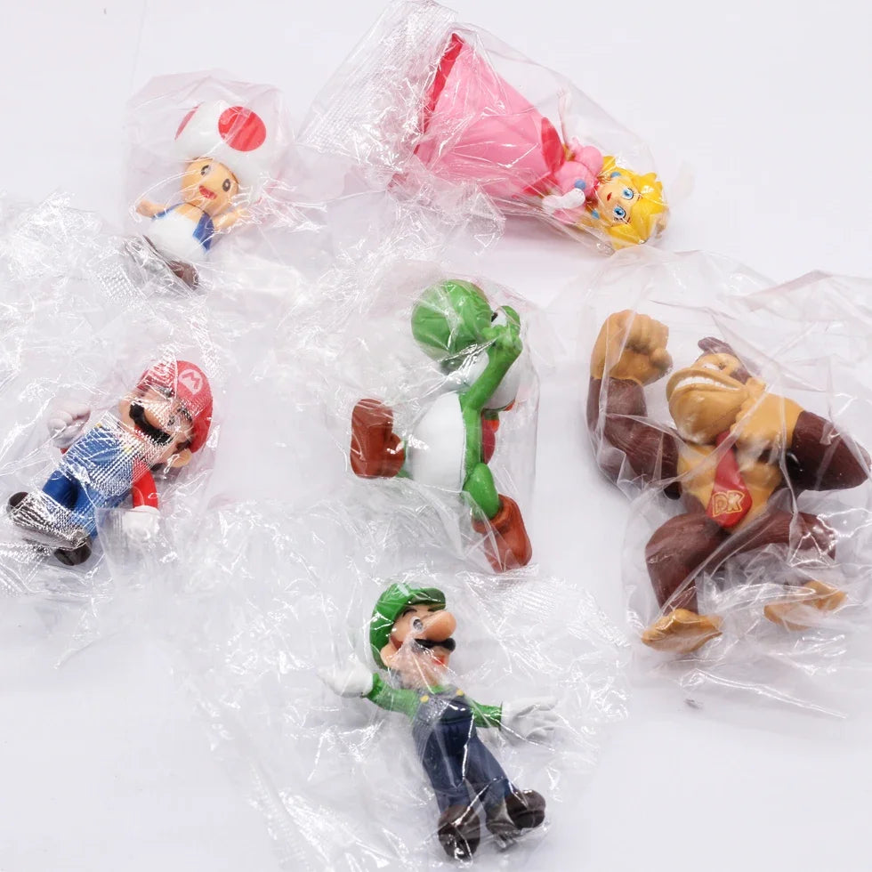 6pcs/set Super Mario Bros PVC Action Figure Toys Dolls Model Set Luigi Yoshi Donkey Kong Mushroom