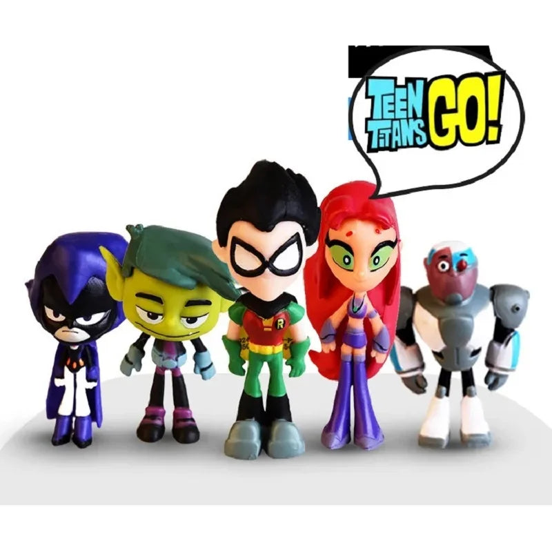 6pcs teen Titan Go action figure Robin electronic Beast Boy Spark Crow Si Qi set Kawaii children's handmade toy ornaments gifts.