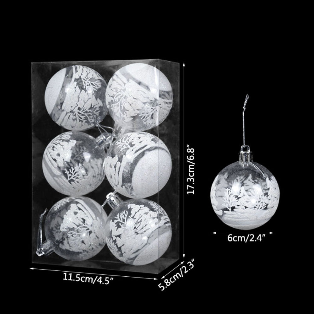 6pcs Transparent Snow Christmas Balls Pendants for Christmas Tree Decoration