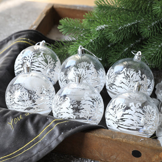 6pcs Transparent Snow Christmas Balls Pendants for Christmas Tree Decoration