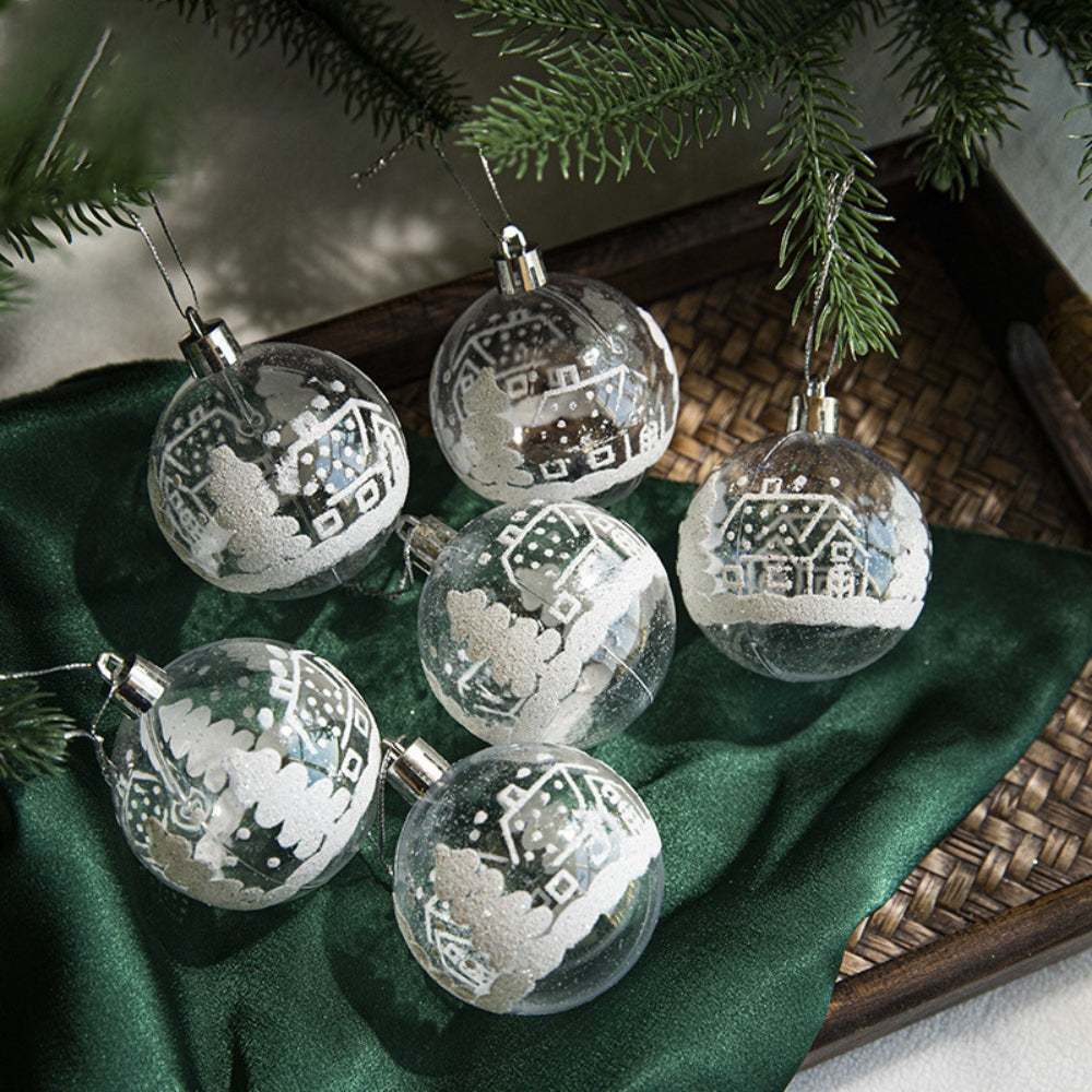 6pcs Transparent Snow Christmas Balls Pendants for Christmas Tree Decoration