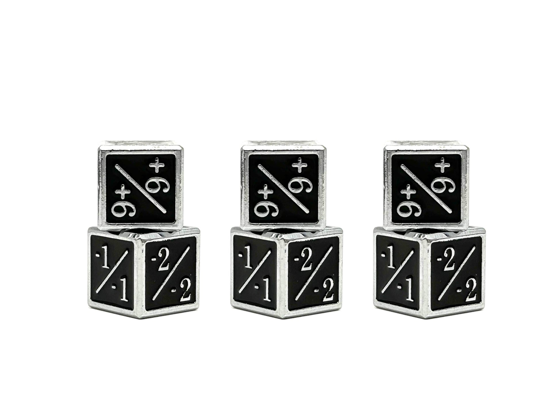 1/+1 & -1/-1 D6 Black Pack of 6 CCG Metal Dice - 