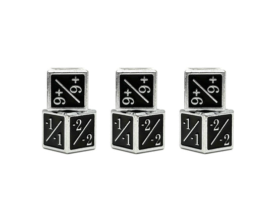 1/+1 & -1/-1 D6 Black Pack of 6 CCG Metal Dice - 