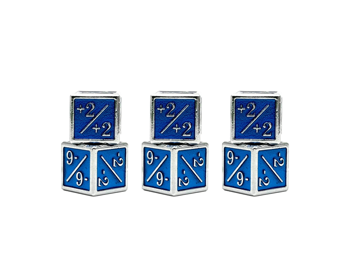1/+1 & -1/-1 D6 Blue Pack of 6 CCG Metal Dice - 