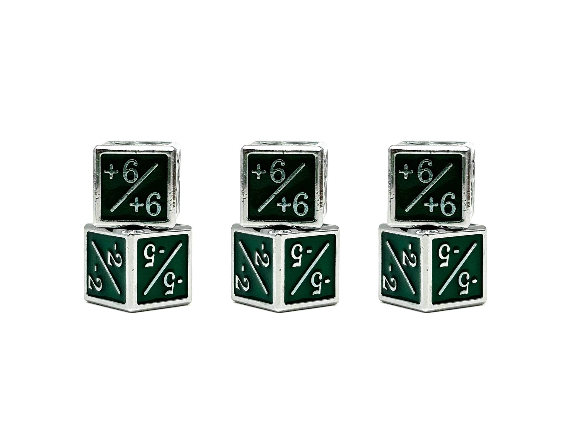 1/+1 & -1/-1 D6 Green Pack of 6 CCG Metal Dice - 