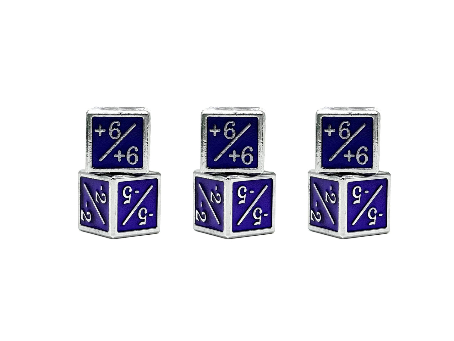 1/+1 & -1/-1 D6 Purple Pack of 6 CCG Metal Dice - 