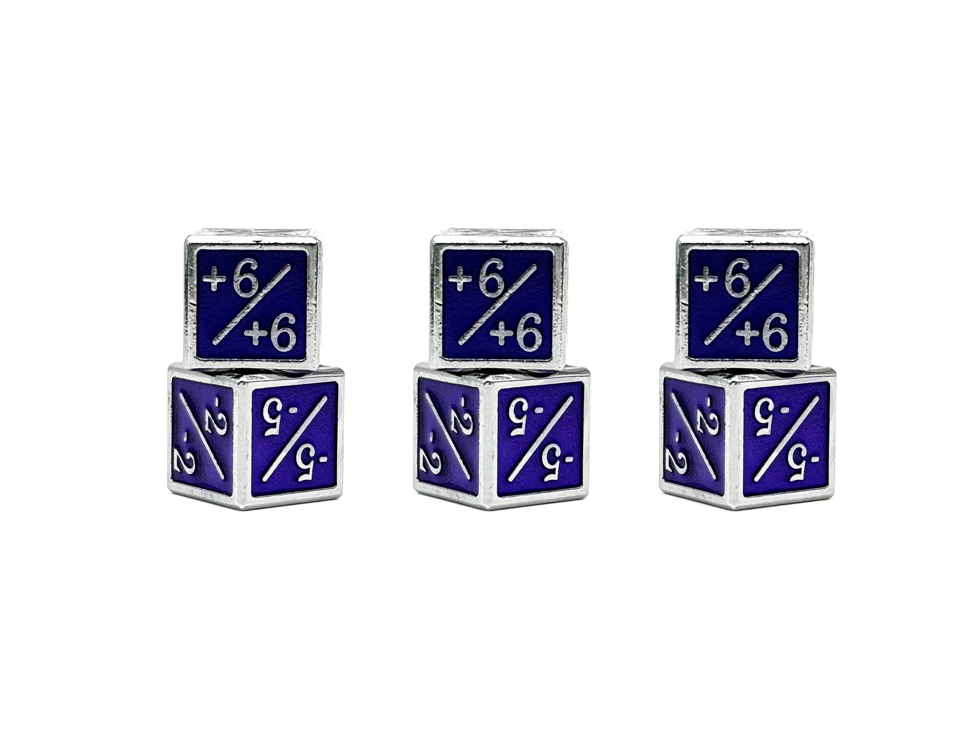 1/+1 & -1/-1 D6 Purple Pack of 6 CCG Metal Dice - 