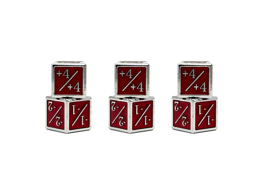 1/+1 & -1/-1 D6 Red Pack of 6 CCG Metal Dice - 