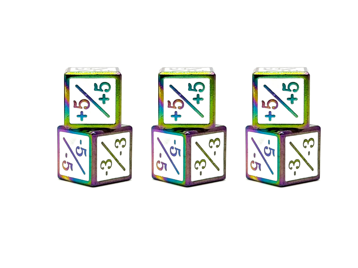1/+1 & -1/-1 D6 White Pack of 6 CCG Metal Dice - 
