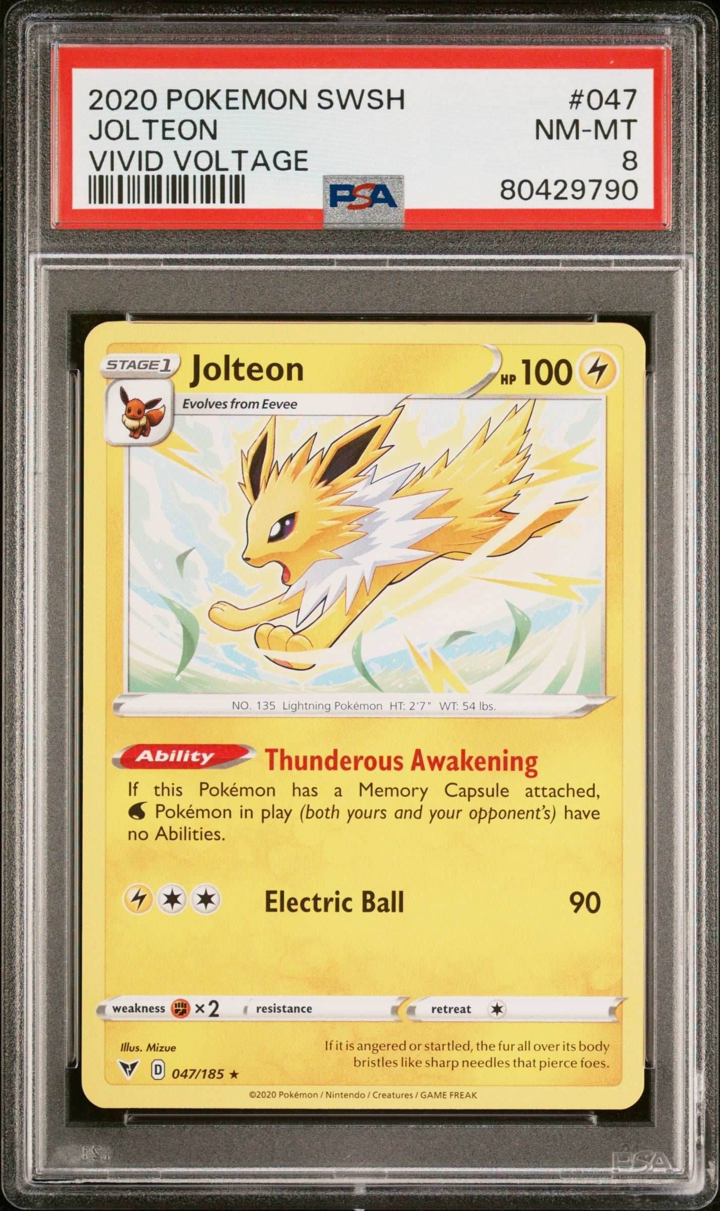 2020 POKEMON SWORD & SHIELD VIVID VOLTAGE JOLTEON #47 - PSA NM-MT 8 - 