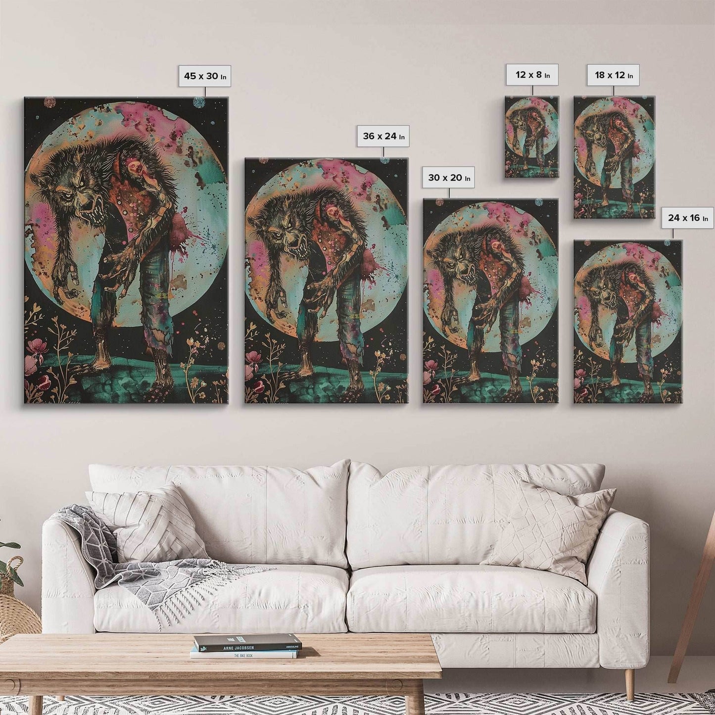 Halloween Werewolf Transformation, Framed Canvas Print, Wall Art, Home Decor, Spooky Artwork, Monster Decor, Halloween Decor, Fantasy Art - 8x12 Inches / Gallery Wrap Canvas - Ready To Hang