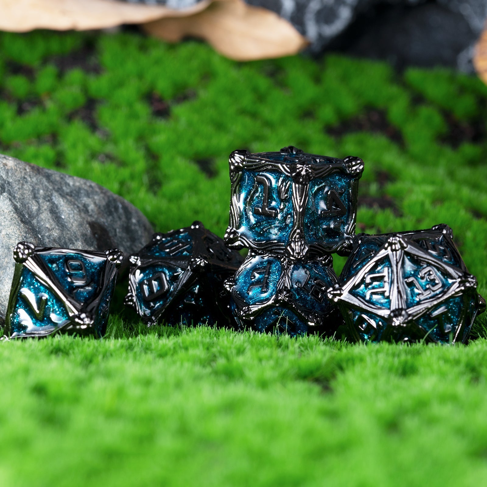 7 Dungeon Polyhedral Dragon Dice - Pterosaur Metal Solid RPG Dice Set